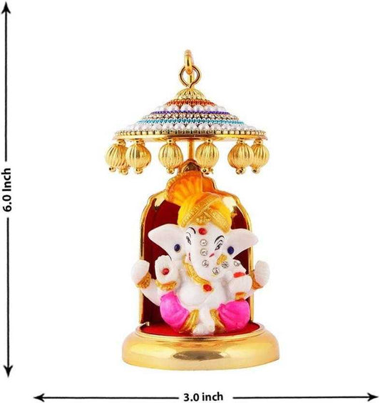 Ganesh Ji Idol Statue for Car Dashboard Showpiece - 6 cm (Polyresin, Multicolor) - Harappakart