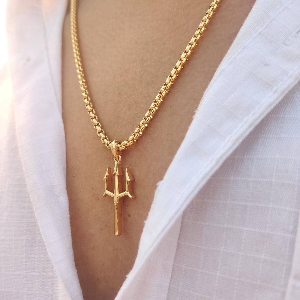 Gold Plated Trishul Pendant Chain - Harappakart