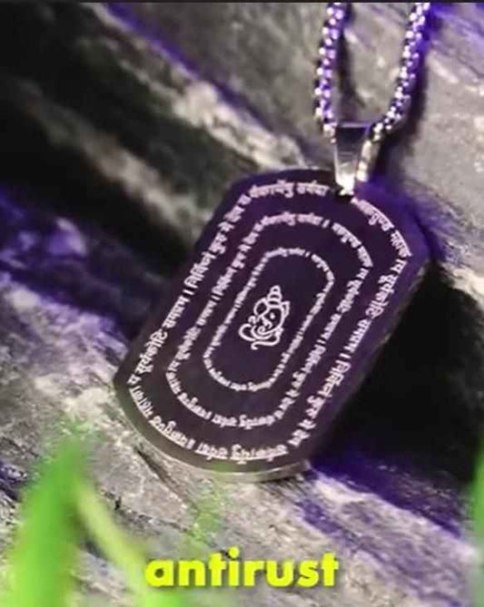 Devotional Ganpati Shlok Tag Pendant With Chain - Harappakart