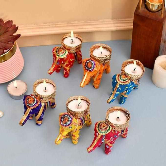 Rajasthani Elephant Tea Light Candle Holder (Pack of 4)
