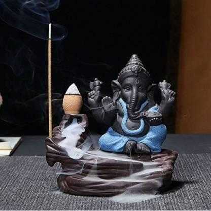 Handcrafted Meditation Monk Ganesha Smoke Backflow Cone Incense holder - Harappakart
