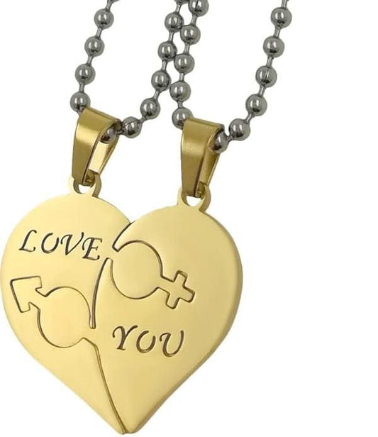 Nest Love You Hearth Shape Gold Plated Pendant Chain For Couple - Harappakart