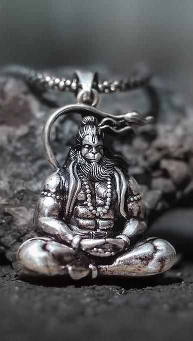 Hanuman Silver Locket with Chain - Spiritual Pendant for Blessings and Protection - Harappakart