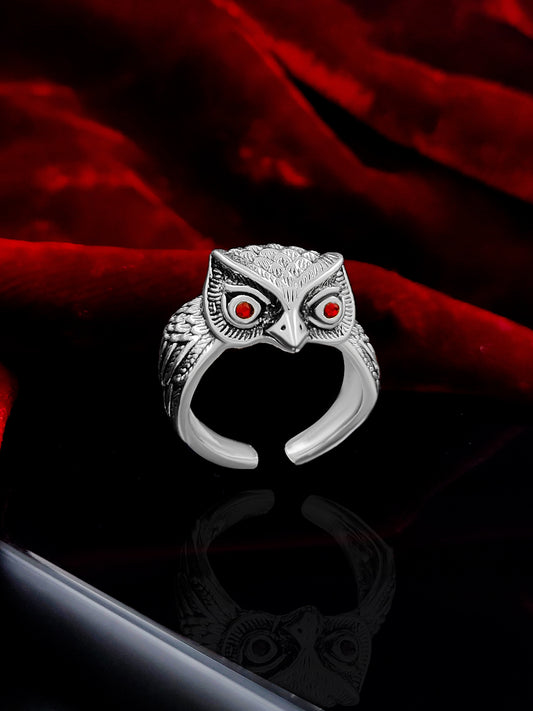 Saizen Silver Rings for Men Owl Face Ring - Harappakart