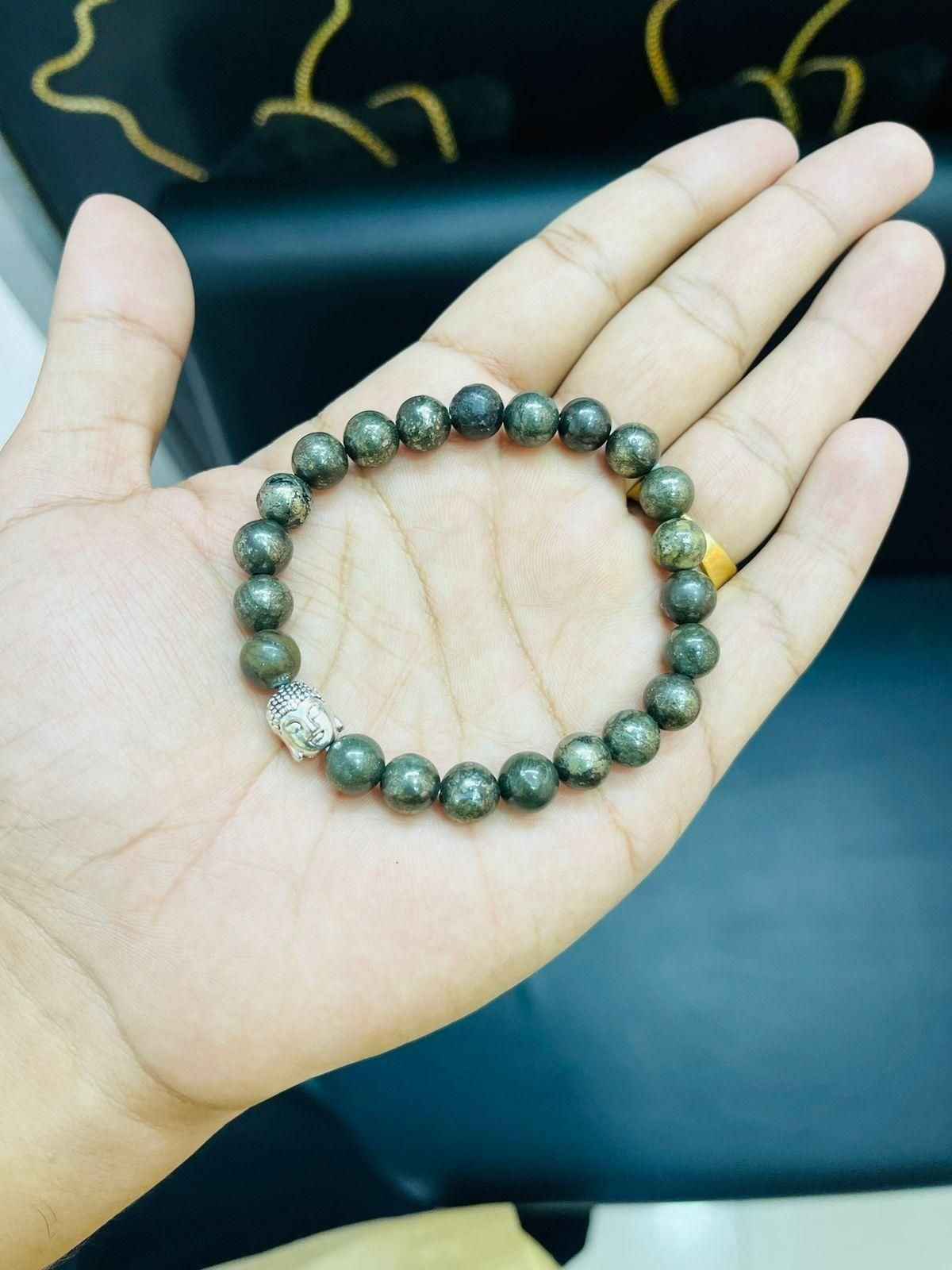 5 Mukhi Rudraksha Unisex Pyrite Elastic Bracelet for Spiritual Healing and Protection - Harappakart