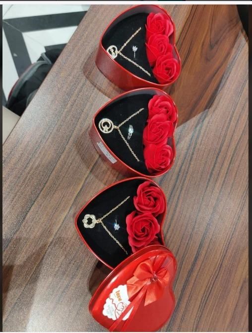 Floweraura Sparkling Love Adornments Jewelry & Artificial Flower in Heart Red Box Valentine's Gift -