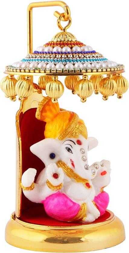 Ganesh Ji Idol Statue for Car Dashboard Showpiece - 6 cm (Polyresin, Multicolor)