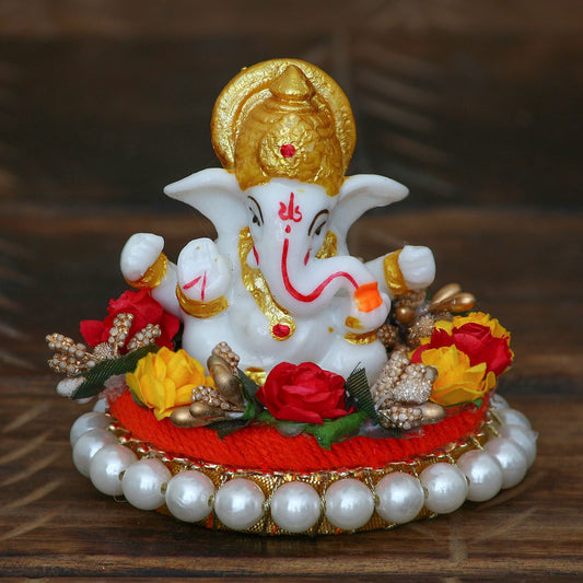eCraftIndia Lord Ganesha Idol on Decorative Handcrafted Plate for Home and Car - Harappakart