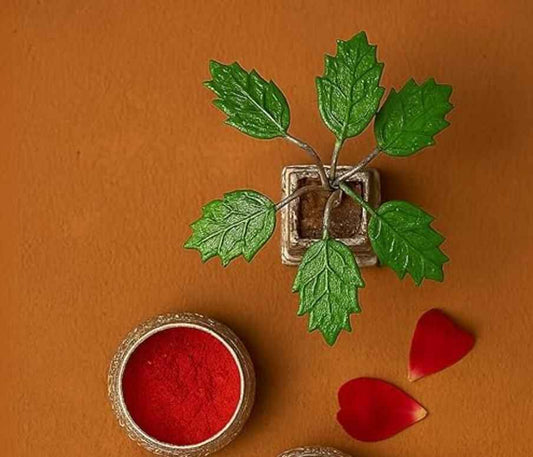 German Silver Plated Tulsi Plant Decorative Showpiece (4inche)