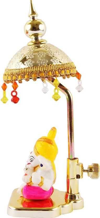 Exquisite Marble Ganesh with Umbrella Elegant Idol Decorative Showpiece - 20 cm (Polyresin, Multicolor)