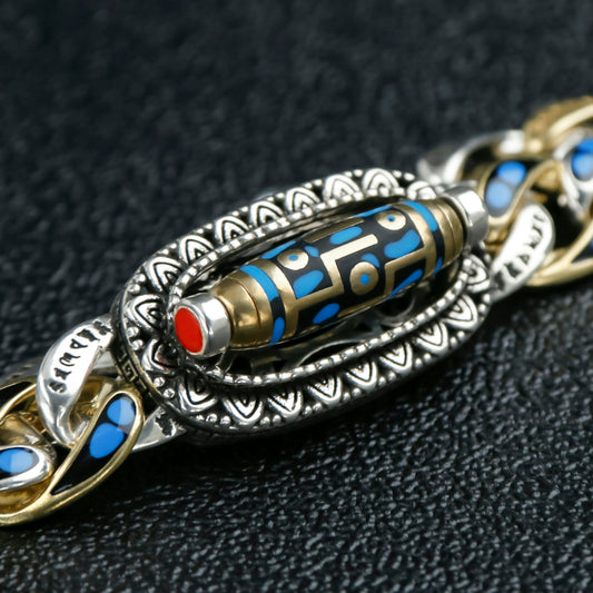 Jeweled bracelet with a striking tibetan bead.