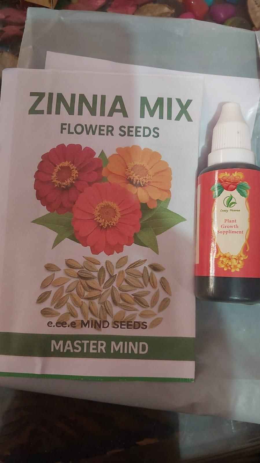 ZINNIA seeds pack of 2 (100 seeds approx) with Free Plant Growth Booster and Supplement Vol. 30ml - Harappakart
