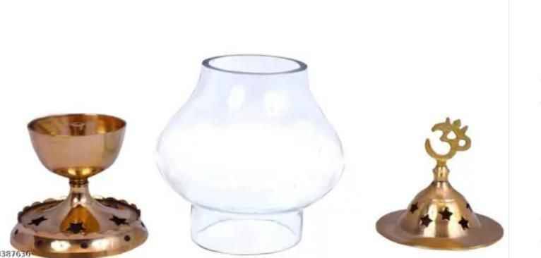 Brass Akhand Diya with Borosilicate Glass for Puja Home Temple Oil Lamp Tea Holder - Harappakart