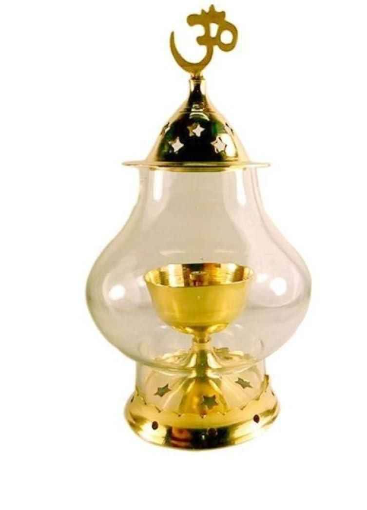 Brass Akhand Diya with Borosilicate Glass for Puja Home Temple Oil Lamp Tea Holder - Harappakart