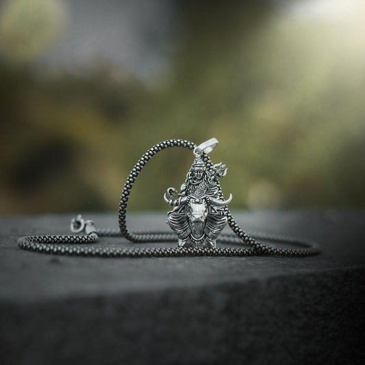 Lord Shiva with Nandi Silver Pendant Chain - Harappakart