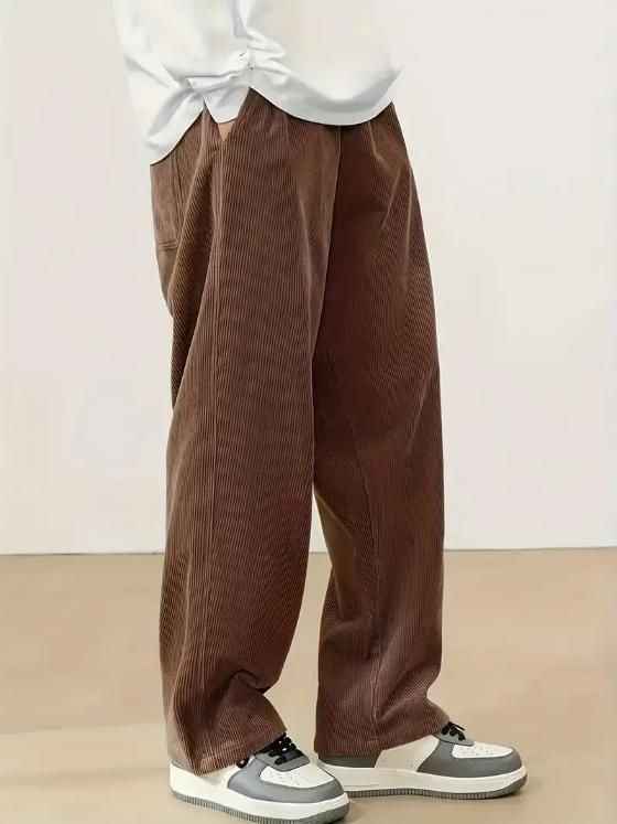 Men's Brown Loose Fit Corduroy Cargo Style Trouser