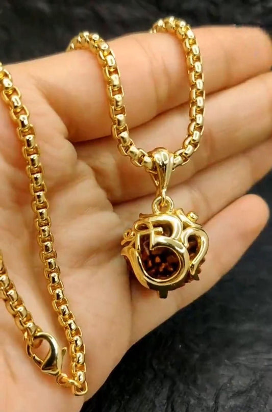 Om Rudraksha Pendant With Chain - Harappakart