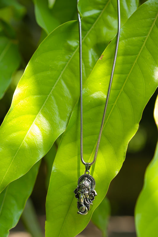 Ganesha Pendant With Snake Chain (Silver) - Harappakart