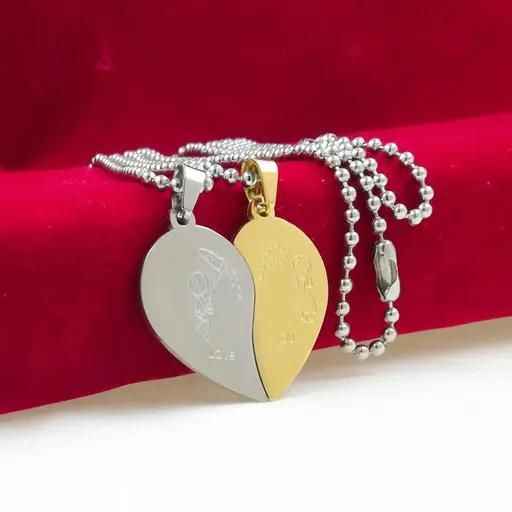 Love You Hearth Shape Valentine Pendant with Chain Stainless Steel Pendant for Couple