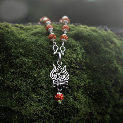 Trishul Damru Rudraksha Pendant with Orignal Rudraksha Mala - Harappakart