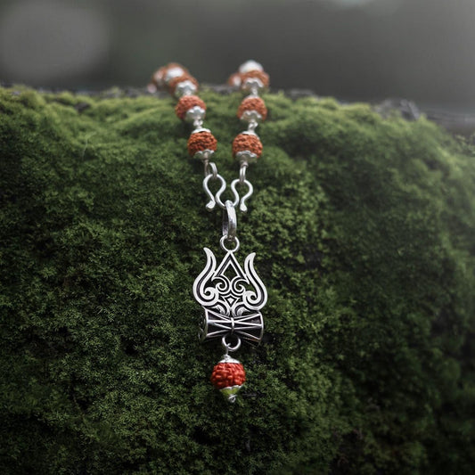 Trishul Damru Rudraksha Pendant with Orignal Rudraksha Mala - Harappakart