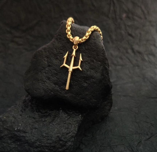 Gold Plated Trishul Pendant Chain - Harappakart