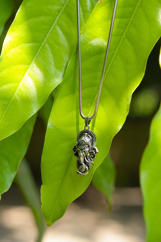Ganesha Pendant With Snake Chain (Silver) - Harappakart