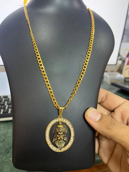 Gold-plated Hanuman Face Diamond Alloy Pendant Locket Set - Harappakart