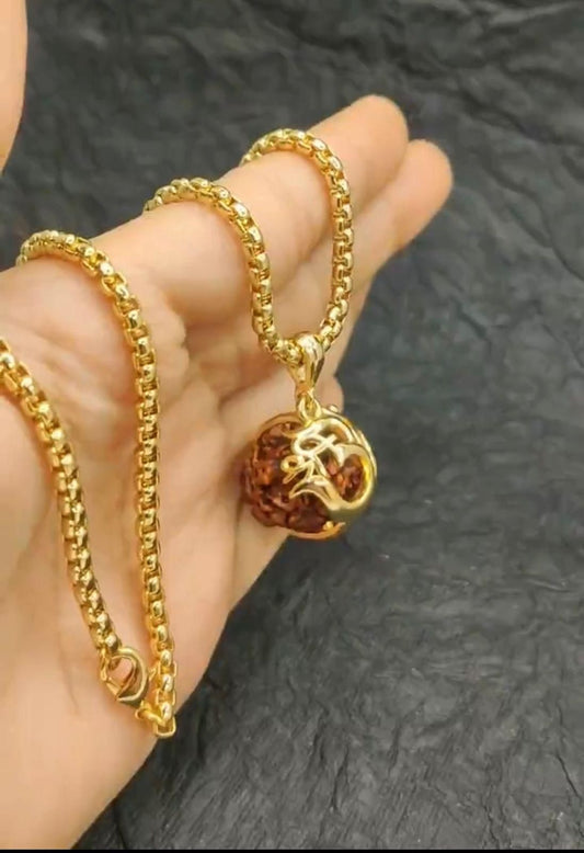 Om Rudraksha Pendant With Chain - Harappakart