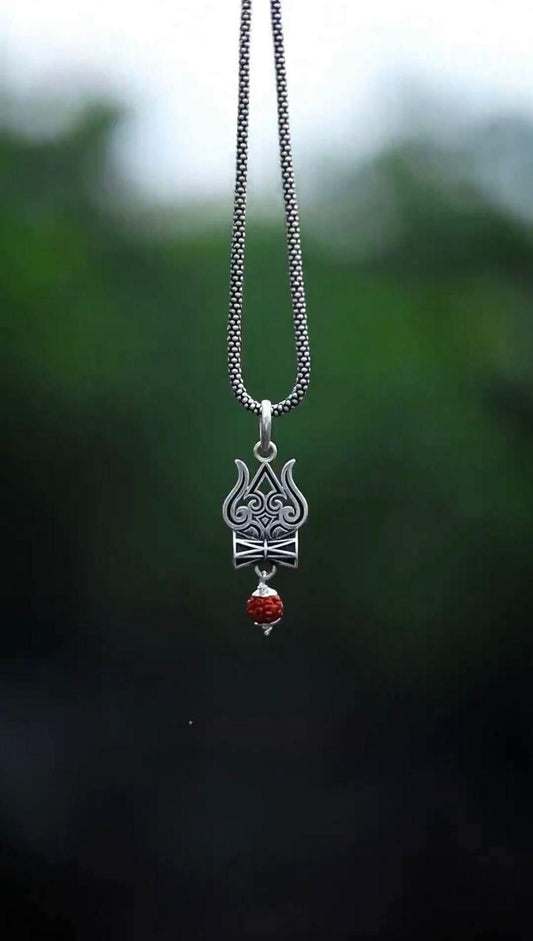 Trishul Damru Rudraksha Pendant Chain - Harappakart