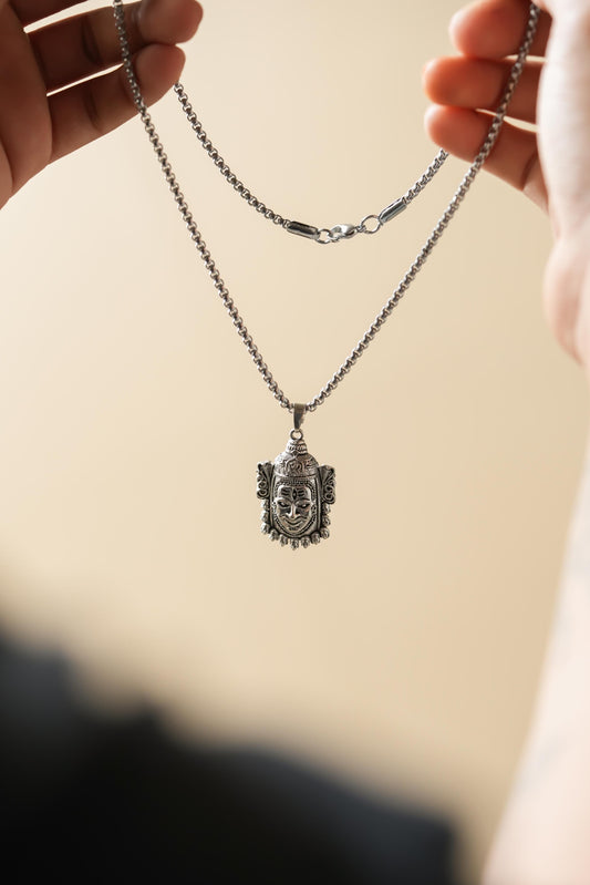 Silver Mahakal Pendant WIth Chain - Harappakart