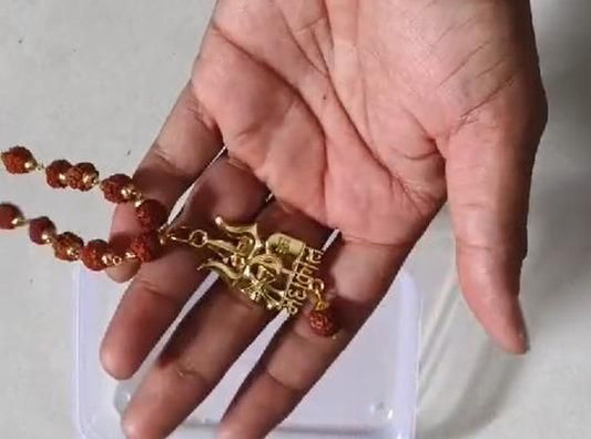 Rudraksha Mala with Mahakal and Trishul Pendant - Harappakart