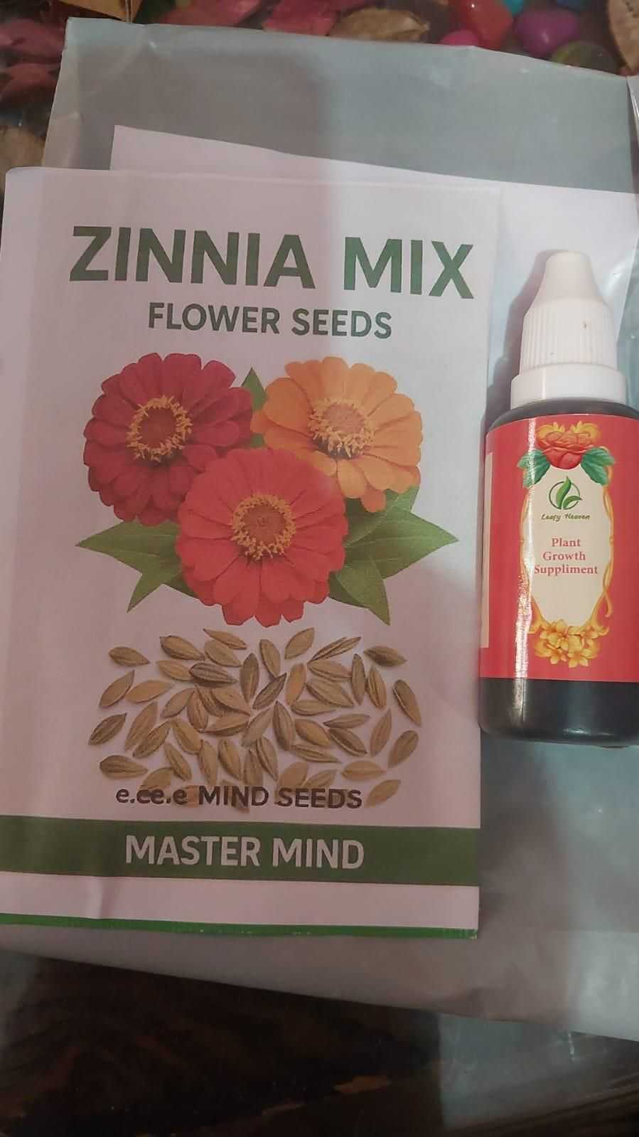 ZINNIA seeds pack of 1 (100 seeds approx) with Free Plant Growth Booster and Supplement Vol. 30ml - Harappakart