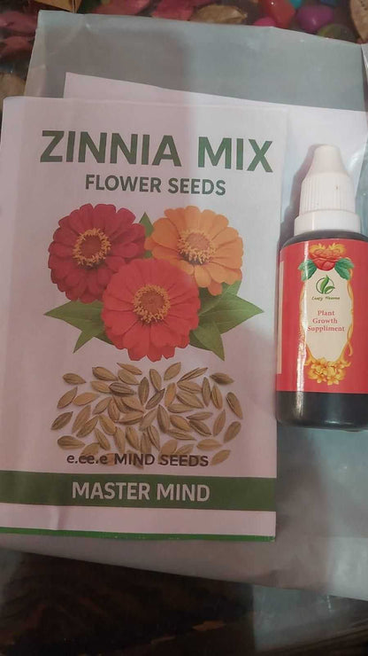 ZINNIA seeds pack of 1 (100 seeds approx) with Free Plant Growth Booster and Supplement Vol. 30ml - Harappakart